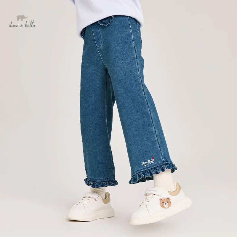Dave Bella Children Jean Pants Winter Autumn Girls Plush Cowboy Pant Cotton Outerwear Kids Denim Trousers Straight Leg DK4242997