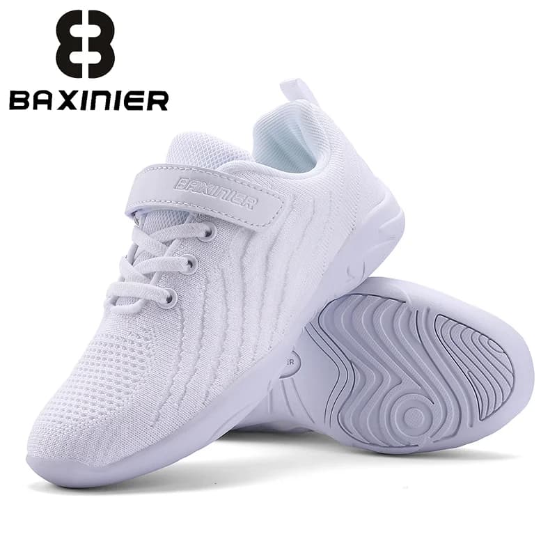 BAXINIER Girls White Cheer Shoes Trainers Breathable Training Dance Tennis Shoes Lightweight Youth Cheer Competition Sneakers