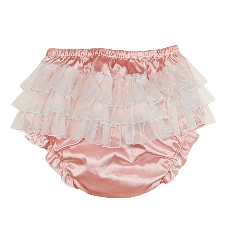 Satin Leak-proof Underwear Cover with Multiple Ruffles, With Leakage Protection, Adorable Layered Lace, Reusable, Washable