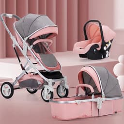 3 in 1 Baby Stroller,Baby Travel System,Baby Carriage 3in1 with Isofix Base,Foldable Newborn Pram,Reversible Standard Stroller