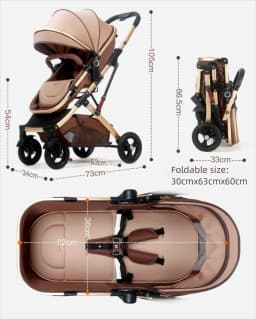 3 in 1 Baby Stroller,Baby Travel System,Baby Carriage 3in1 with Isofix Base,Foldable Newborn Pram,Reversible Standard Stroller