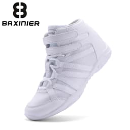 BAXINIER Girls White High-Top Cheer Shoes Lightweight Youth Competition Dance Sneakers Kids Training Performance Footwear