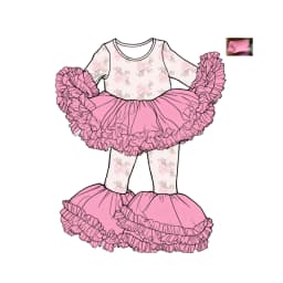 New Baby Girl Pink Tutu Outfit Ruffled Mesh Bell Pants Set Santa Claus Floral Print Long Sleeve Children Christmas Clothing