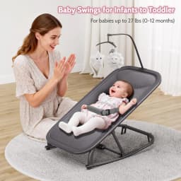2-in-1 Baby Swing and Rocker Chair, Portable Nursery Bouncer with 3 Recline Positions, Front-to-Back Rocking, Removable Toy Bar, Lockable Mode, Aluminum Frame