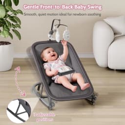 2-in-1 Baby Swing and Rocker Chair, Portable Nursery Bouncer with 3 Recline Positions, Front-to-Back Rocking, Removable Toy Bar, Lockable Mode, Aluminum Frame