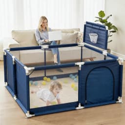 Baby Playpen with Basketball Hoop,128 X 128cm Play Yard for Toddlers, Indoor Kids Activity Center with Gate, Play Pen for Babies
