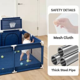 Baby Playpen with Basketball Hoop,128 X 128cm Play Yard for Toddlers, Indoor Kids Activity Center with Gate, Play Pen for Babies