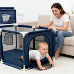 Baby Playpen with Basketball Hoop,128 X 128cm Play Yard for Toddlers, Indoor Kids Activity Center with Gate, Play Pen for Babies