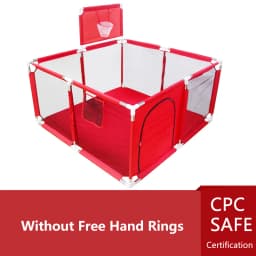 Baby Playpen with Basketball Hoop,128 X 128cm Play Yard for Toddlers, Indoor Kids Activity Center with Gate, Play Pen for Babies