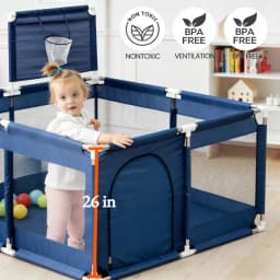 Baby Playpen with Basketball Hoop,128 X 128cm Play Yard for Toddlers, Indoor Kids Activity Center with Gate, Play Pen for Babies