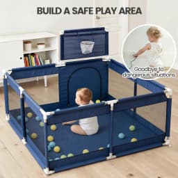 Baby Playpen with Basketball Hoop,128 X 128cm Play Yard for Toddlers, Indoor Kids Activity Center with Gate, Play Pen for Babies