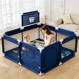 Baby Playpen with Basketball Hoop,128 X 128cm Play Yard for Toddlers, Indoor Kids Activity Center with Gate, Play Pen for Babies
