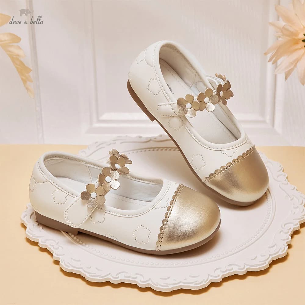 Dave Bella Children Leather Shoes Autumn Spring Girls Retro Princess Shoes Anti Slip Elegant Outerwear Party Kid Shoes DB1260722