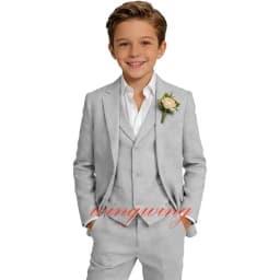 Boys Linen Suits 3 Pieces Blazer Vest and Pants Set Slim Fit Breathable Lightweight Linen Fabric Boys Summer Wedding Tuxedo Suit