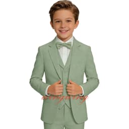 Boys Linen Suits 3 Pieces Blazer Vest and Pants Set Slim Fit Breathable Lightweight Linen Fabric Boys Summer Wedding Tuxedo Suit