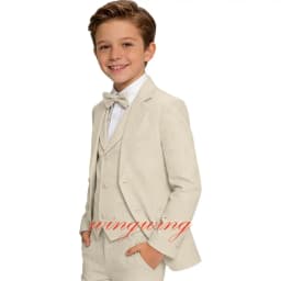 Boys Linen Suits 3 Pieces Blazer Vest and Pants Set Slim Fit Breathable Lightweight Linen Fabric Boys Summer Wedding Tuxedo Suit