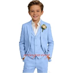 Boys Linen Suits 3 Pieces Blazer Vest and Pants Set Slim Fit Breathable Lightweight Linen Fabric Boys Summer Wedding Tuxedo Suit