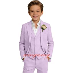 Boys Linen Suits 3 Pieces Blazer Vest and Pants Set Slim Fit Breathable Lightweight Linen Fabric Boys Summer Wedding Tuxedo Suit