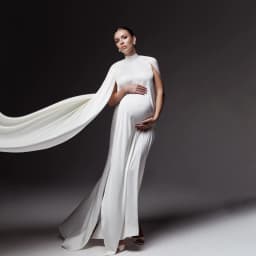 Elegant White Maternity Dress For Photo Shoot High Slit Pregnancy Gown Cape Sleeve Flowy Pregnant Women Maxi Dress