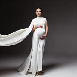 Elegant White Maternity Dress For Photo Shoot High Slit Pregnancy Gown Cape Sleeve Flowy Pregnant Women Maxi Dress