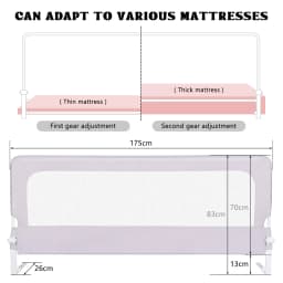 Folding Bed Rail, 1 Pcs Bed Rail, Child Safety Barrier for Beds in Oxford Fabric and PP, 180/200×70×26cm, Baby Fall Protection