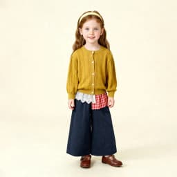 Amila 2026 Spring Girls' Casual Pants Lace Lace Small Love Pattern Grid Splicing Daily Solid Color Loose Wide Leg Pants