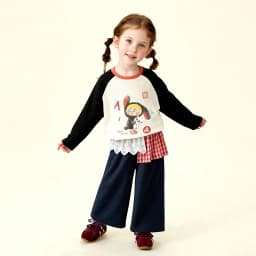 Amila 2026 Spring Girls' Casual Pants Lace Lace Small Love Pattern Grid Splicing Daily Solid Color Loose Wide Leg Pants