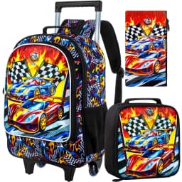 Rolling Backpack for Boys, Kids Roller Wheels School Bookbag with Lunch Bag, Wheeled School Bag for Children