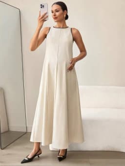Beige Sleeveless Maternity Dress Ankle Length Casual Summer Women