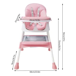 2-in-1 Foldable Baby High Chair with Cushion, 176lbs Load Capacity, Adjustable Height & 5-Position Tray, Portable Feeding Seat with Food-grade Cutlery for 6 Months-6 Years
