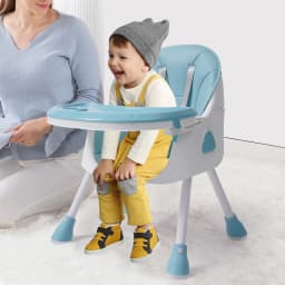 2-in-1 Foldable Baby High Chair with Cushion, 176lbs Load Capacity, Adjustable Height & 5-Position Tray, Portable Feeding Seat with Food-grade Cutlery for 6 Months-6 Years