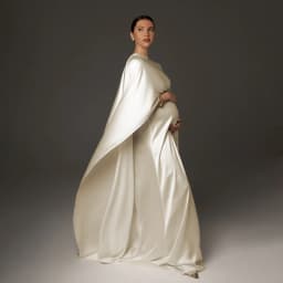 Minimalist Beige Maternity Photo Gown Silk Satin Look Dress Elegant Pregnant Women Studio Posing Photo Shoot Clothing