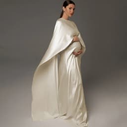 Minimalist Beige Maternity Photo Gown Silk Satin Look Dress Elegant Pregnant Women Studio Posing Photo Shoot Clothing