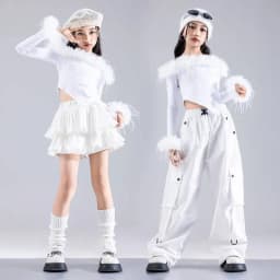 Girls Jazz Dance Performance Suit Kids Hip Hop Stage Wear Kpop Fashion Clothes White Coat Jacket White Pants Steetwear