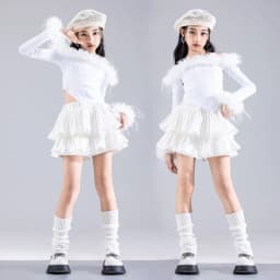 Girls Jazz Dance Performance Suit Kids Hip Hop Stage Wear Kpop Fashion Clothes White Coat Jacket White Pants Steetwear