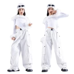 Girls Jazz Dance Performance Suit Kids Hip Hop Stage Wear Kpop Fashion Clothes White Coat Jacket White Pants Steetwear
