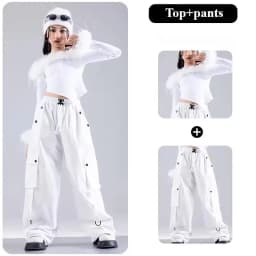 Girls Jazz Dance Performance Suit Kids Hip Hop Stage Wear Kpop Fashion Clothes White Coat Jacket White Pants Steetwear