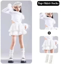 Girls Jazz Dance Performance Suit Kids Hip Hop Stage Wear Kpop Fashion Clothes White Coat Jacket White Pants Steetwear