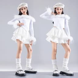 Girls Jazz Dance Performance Suit Kids Hip Hop Stage Wear Kpop Fashion Clothes White Coat Jacket White Pants Steetwear