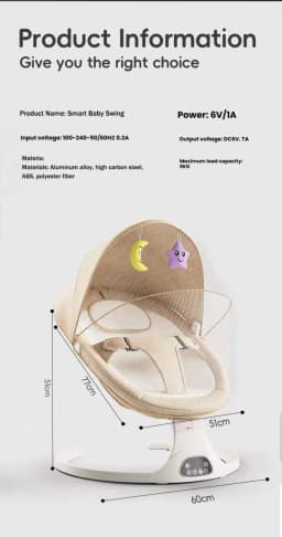 Electric Baby Swing Smart Rocking Chair for Newborns Bluetooth Music Soother Infrared Remote Control Electric Cradle Bed with Mosquito Net Canopy Toys 5-Speed Adjust Timer Function Automatic Infant Rocker Seat