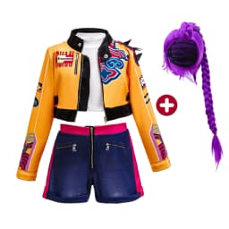 Girls 3Pcs Clothing Fashion Dance Costume Yellow Graffiti Printed Coat+Crop Top+Shorts Set Kid Cosplay Korean Cool Singer Outfit