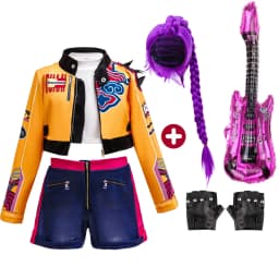 Girls 3Pcs Clothing Fashion Dance Costume Yellow Graffiti Printed Coat+Crop Top+Shorts Set Kid Cosplay Korean Cool Singer Outfit