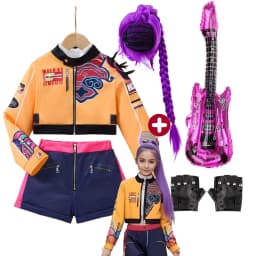 Girls 3Pcs Clothing Fashion Dance Costume Yellow Graffiti Printed Coat+Crop Top+Shorts Set Kid Cosplay Korean Cool Singer Outfit