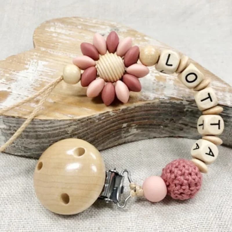 25PCS Custom Name Silicone Beads Flower Ring Pacifier Clips Safe Teething Chains Teether Eco-friendly Dummy Beech Clips Holder