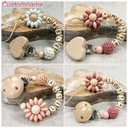25PCS Custom Name Silicone Beads Flower Ring Pacifier Clips Safe Teething Chains Teether Eco-friendly Dummy Beech Clips Holder