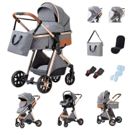 Multifunctional 3-in-1 High View Four Wheel Baby Pram 2026 Foldable Shock Absorbing Stroller With Matching Mosquito Net For Newborn Babies