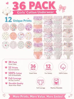 ZEKSAF Girls Cotton Briefs Pink Floral Design 36 Pack Elastic and Soft Underwears for Toddler