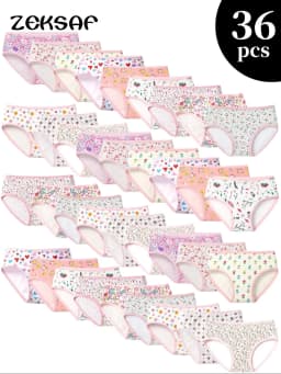 ZEKSAF Girls Cotton Briefs Pink Floral Design 36 Pack Elastic and Soft Underwears for Toddler