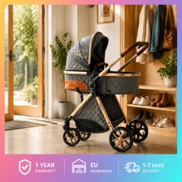 Luxurious 3 in 1 Baby Stroller Magnesium Alloy Frame High Landscape Infant Pram Convertible Bassinet Carriage with Safety Car Seat Strong Load-Bearing Pushchair Travel System Free Gifts