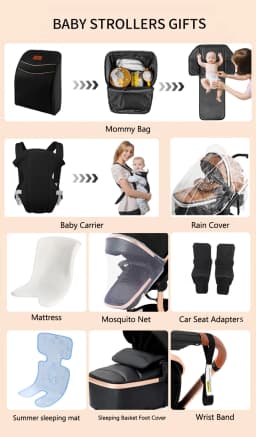 3-in-1 Baby Stroller with Leather Bassinet Car Seat Shock Absorbing Waterproof Windproof Design for All Seasons Travel Infant